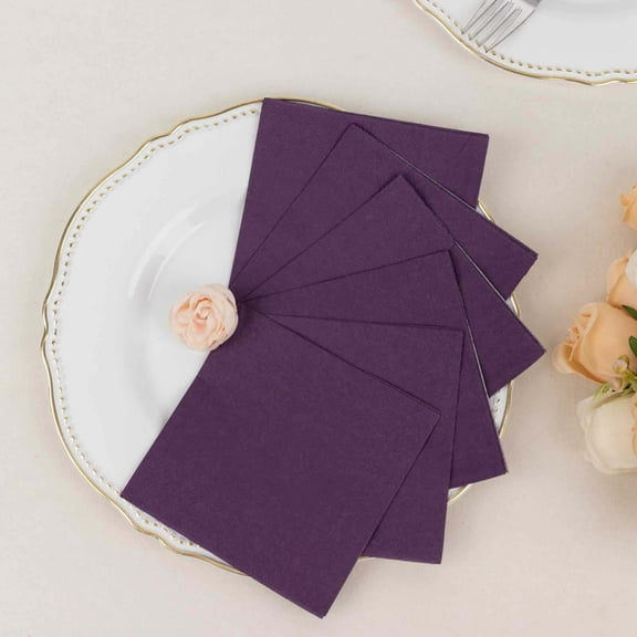 Efavormart 50 Pack | 5"x5" Purple Soft 2-Ply Paper Beverage Napkins, Disposable Cocktail Napkins - 18 GSM