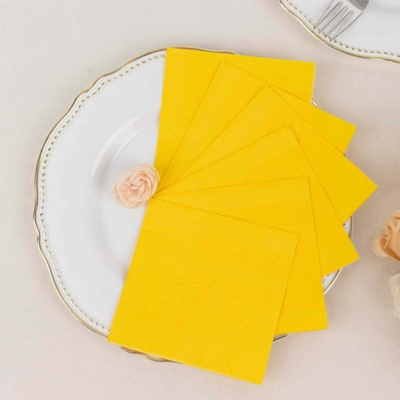 Efavormart 50 Pack | 5"x5" Yellow Soft 2-Ply Paper Beverage Napkins, Disposable Cocktail Napkins - 18 GSM
