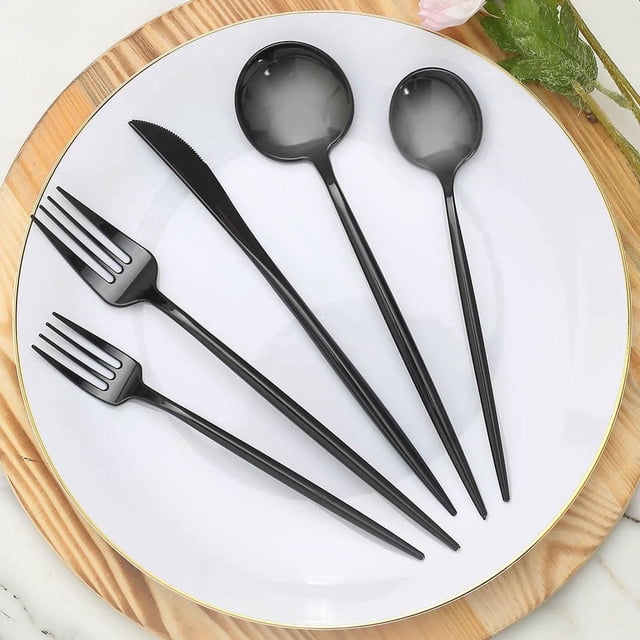 Efavormart 50 Pack | Black Heavy Duty Plastic Utensil Set, Premium Disposable Sleek Cutlery Flatware