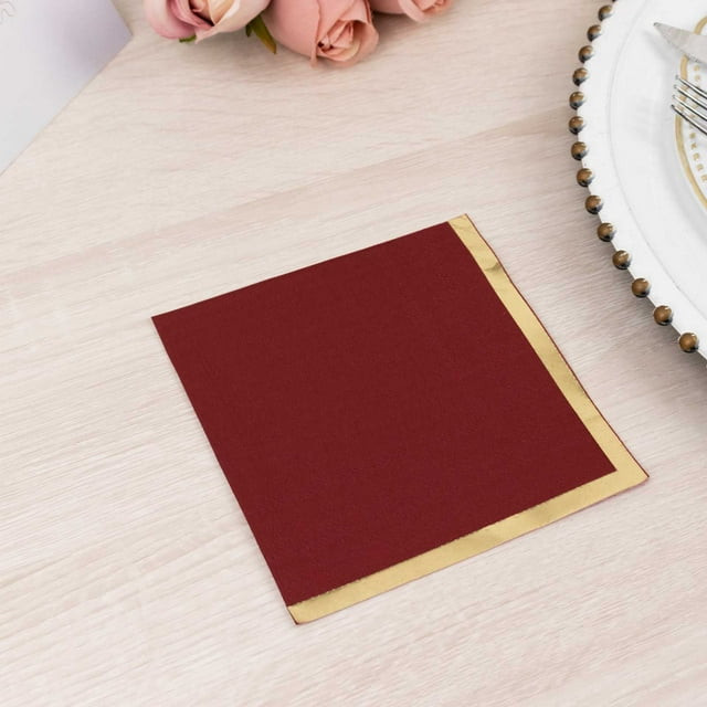 Efavormart 50 Pack Burgundy Paper Beverage Napkins with Gold Foil Edge ...