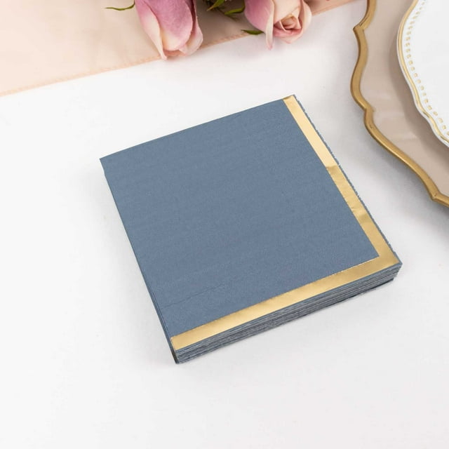 Efavormart 50 Pack Dusty Blue Paper Beverage Napkins with Gold Foil ...