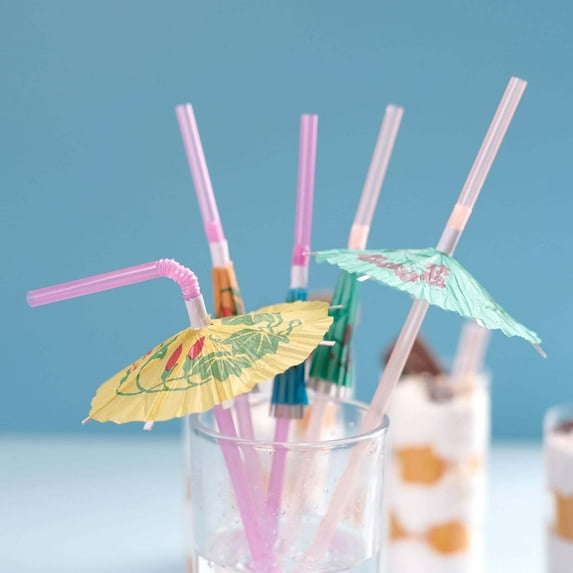 Efavormart 50 Pack | Multi-Colored Umbrella Luau Pool Party Drinking Straws
