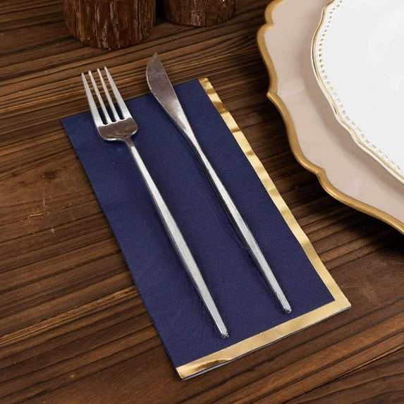Efavormart 50 Pack Navy Blue Soft 2 Ply Dinner Paper Napkins with Gold Foil Edge, Disposable Party Napkins