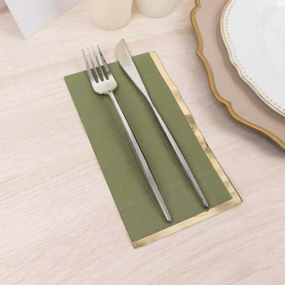 Efavormart 50 Pack Olive Green Soft 2 Ply Dinner Paper Napkins with Gold Foil Edge, Disposable Party Napkins