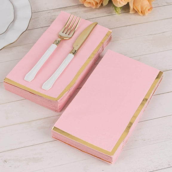 Efavormart 50 Pack Pink Soft 2 Ply Dinner Paper Napkins with Gold Foil Edge, Disposable Party Napkins