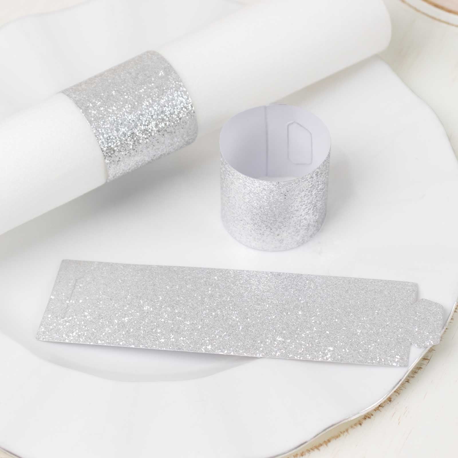 Efavormart 50 Pack Silver Glitter Paper Napkin Rings, Disposable Napkin Holders - 1.5" - Walmart.com