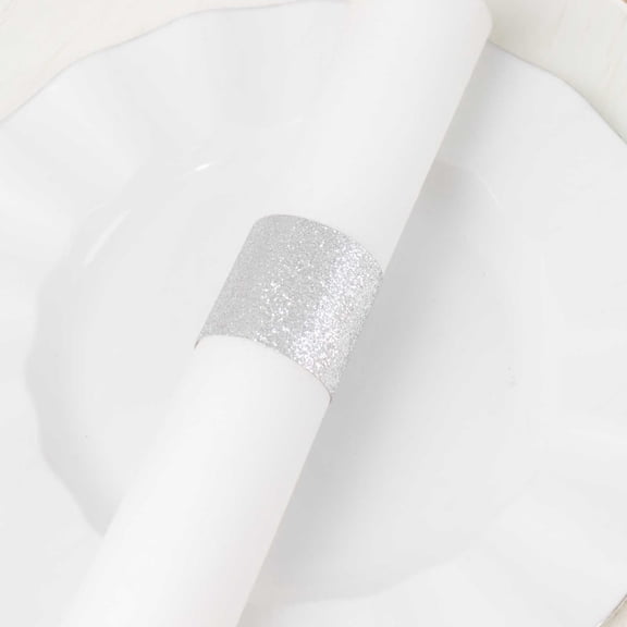 Efavormart 50 Pack Silver Glitter Paper Napkin Rings, Disposable Napkin Holders - 1.5"