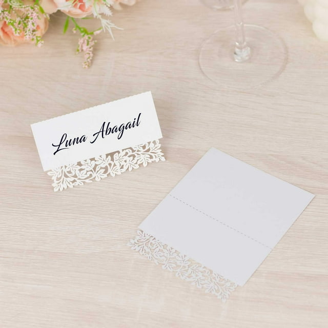 Efavormart 50 Pack White Wedding Table Name Place Cards with Laser Cut ...