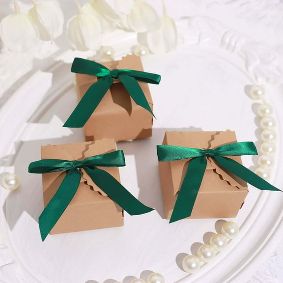 Efavormart 50 Pcs | 3" Hunter Emerald Green Satin Pre Tied Ribbon Bows, Gift Basket Party Favor Bags Decor - Classic Style