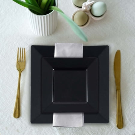 Efavormart 50 Pcs - Black 6.5" Square Disposable Plastic Plate Tableware for Restaurant Wedding Catering Party Banquet