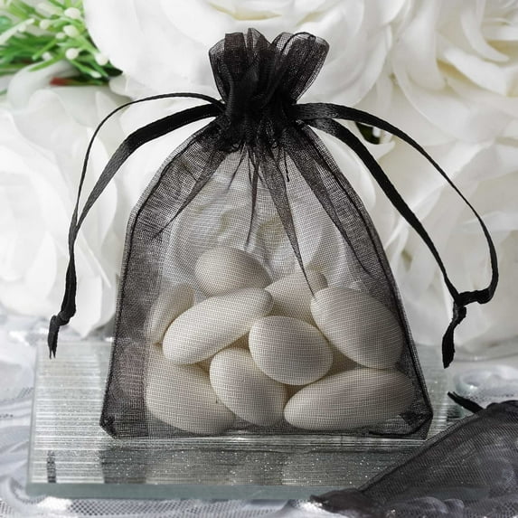 Efavormart 50PCS BLACK Organza Gift Bag Drawstring Pouch Wedding Favors Bridal Shower Treat Jewelry Bags - 3"x4"