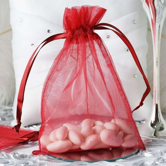 Efavormart 50PCS BURGUNDY Organza Gift Bag Drawstring Pouch Wedding Favors Bridal Shower Treat Jewelry Bags - 5"x7"
