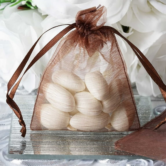Efavormart 50PCS CHOCOLATE Organza Gift Bag Drawstring Pouch Wedding Favors Bridal Shower Treat Jewelry Bags - 3"x4"