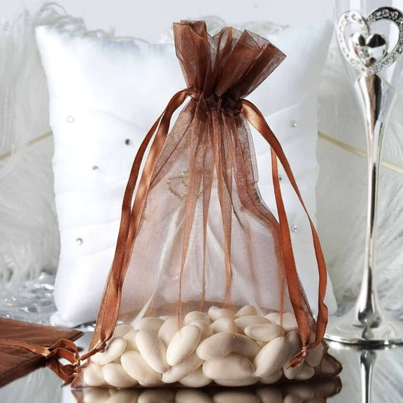Efavormart 50PCS CHOCOLATE Organza Gift Bag Drawstring Pouch Wedding Favors Bridal Shower Treat Jewelry Bags - 6"x9"