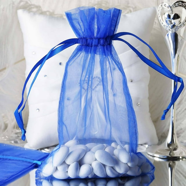 Efavormart 50PCS ROYAL BLUE Organza Gift Bag Drawstring Pouch Wedding Favors Bridal Shower Treat Jewelry Bags - 6"x9"