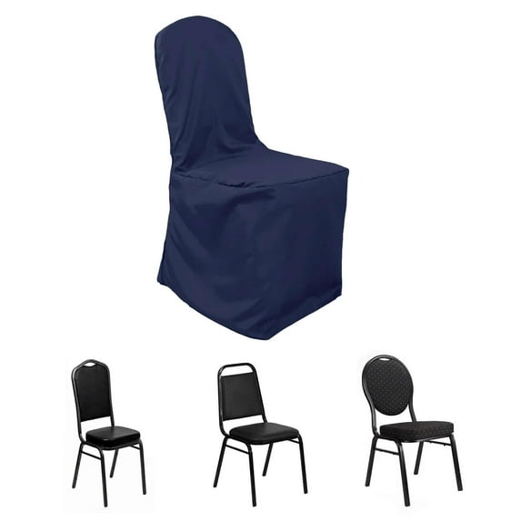 Efavormart 50PCS Round Top Navy Blue Polyester Banquet Chair Covers Linen Dinning Chair slipcover For Wedding Party Event Catering