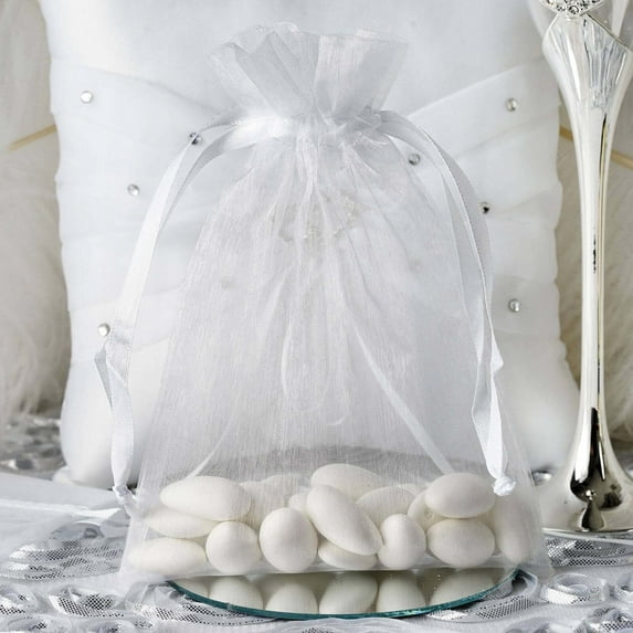 Efavormart 50PCS WHITE Organza Gift Bag Drawstring Pouch Wedding Favors Bridal Shower Treat Jewelry Bags - 5"x7"