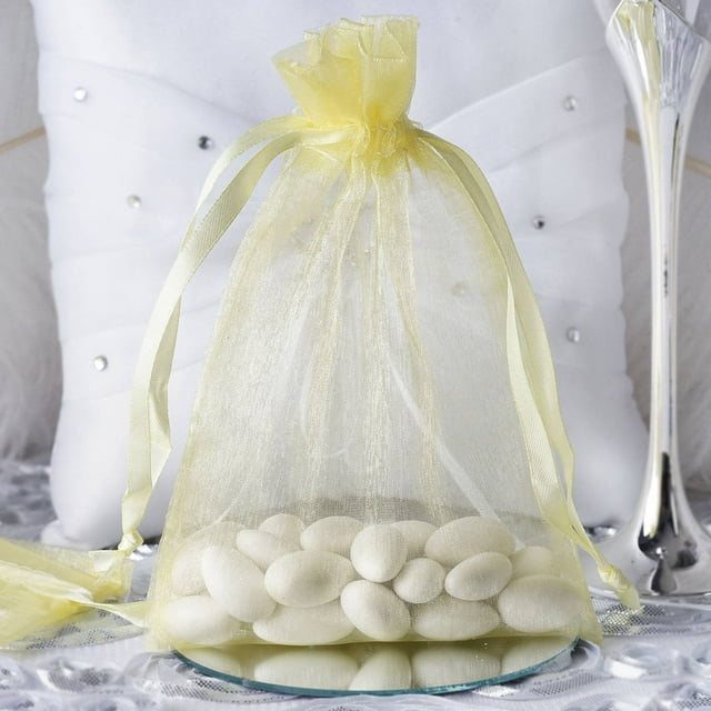 Efavormart 50PCS YELLOW Organza Gift Bag Drawstring Pouch Wedding Favors Bridal Shower Treat Jewelry Bags - 5"x7"