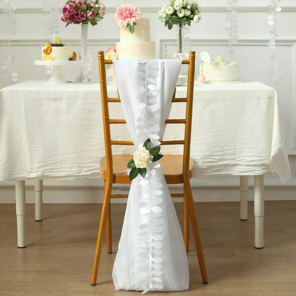 Efavormart 50ft | 4" White Leaf Petal Taffeta Ribbon Sash, Artificial DIY Fabric Garlands