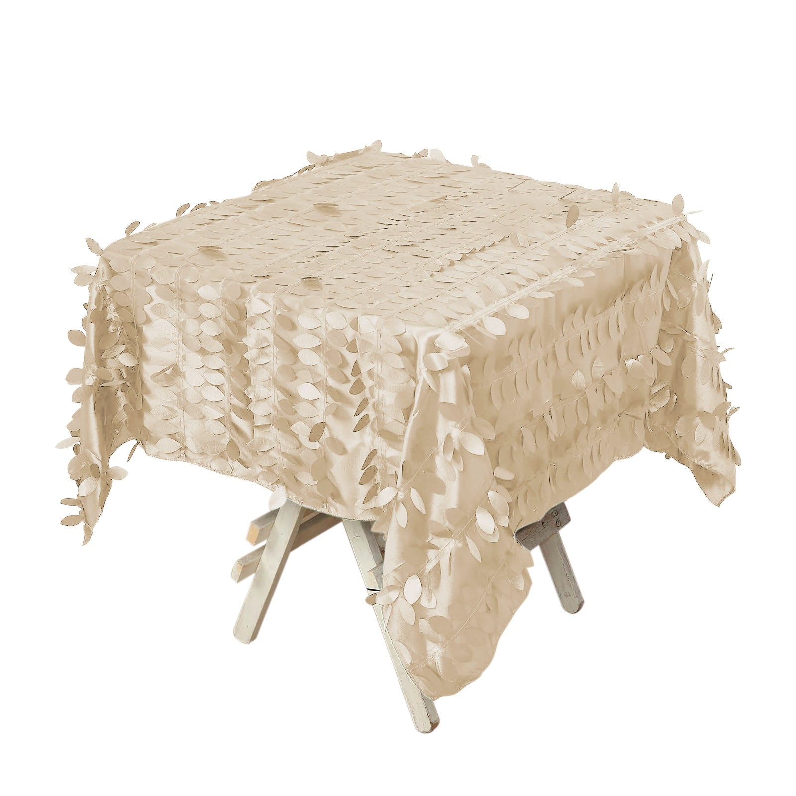 Efavormart 54" Beige 3D Leaf Petal Taffeta Fabric Square Tablecloth ...