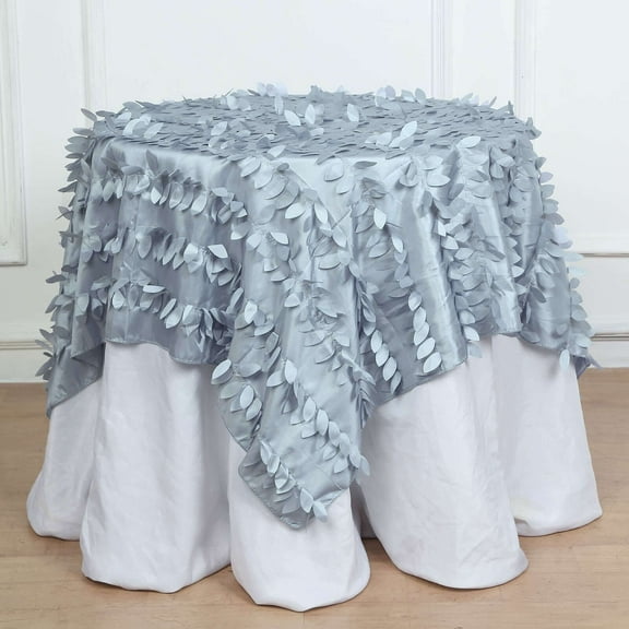 Efavormart 54" Square Leaf Petal Taffeta Tablecloth - Decorative 3D Leaf Ruffle Table Cover for Forest Party, Wedding, Event, Dessert Tables - Dusty Blue