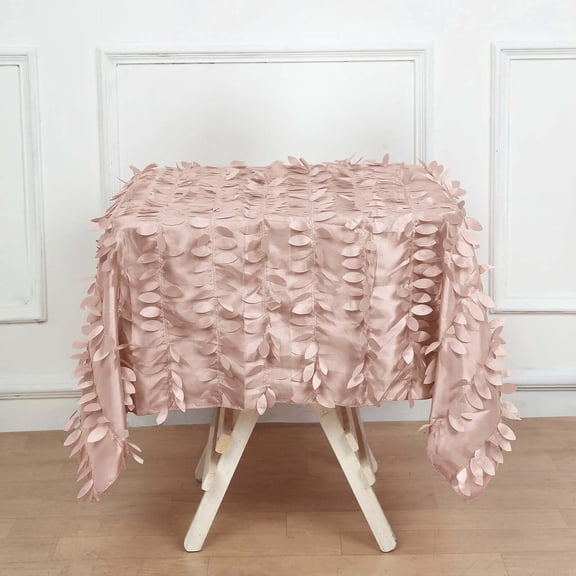 Efavormart 54" Square Leaf Petal Taffeta Tablecloth - Decorative 3D Leaf Ruffle Table Cover for Forest Party, Wedding, Event, Dessert Tables - Dusty Rose