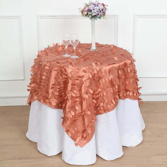 Efavormart 54" Square Leaf Petal Taffeta Tablecloth - Decorative 3D Leaf Ruffle Table Cover for Forest Party, Wedding, Event, Dessert Tables - Terracotta