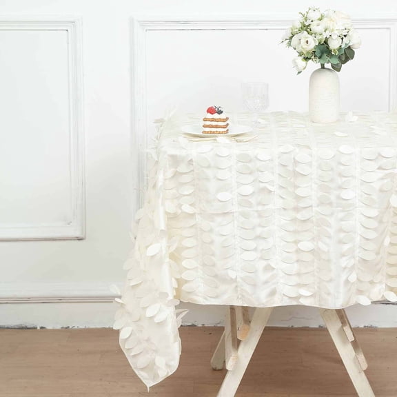 Efavormart 54" Square Leaf Petal Taffeta Tablecloth - Decorative 3D Leaf Ruffle Table Cover for Forest Party, Wedding, Event, Dessert Tables - Ivory
