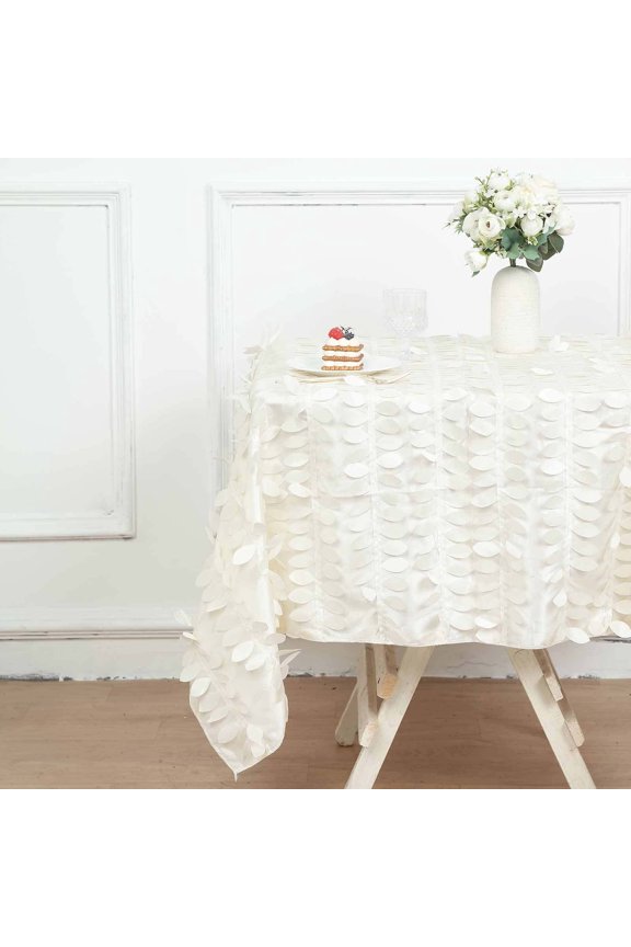 54" Square Leaf Petal Taffeta Tablecloth - Decorative 3D Leaf Ruffle Table Cover for Forest Party, Wedding, Event, Dessert Tables - Ivory
