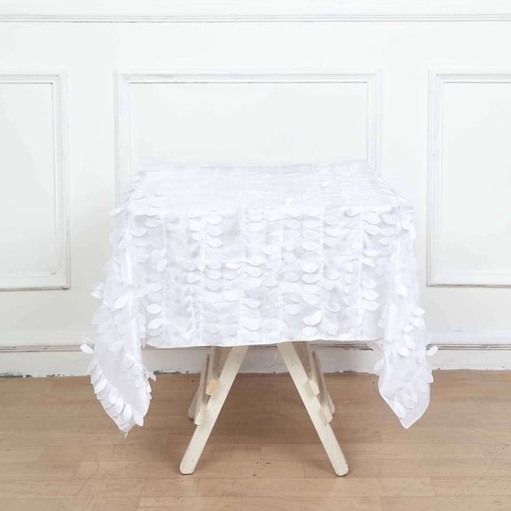 Efavormart 54" Square Leaf Petal Taffeta Tablecloth - Decorative 3D Leaf Ruffle Table Cover for Forest Party, Wedding, Event, Dessert Tables - White