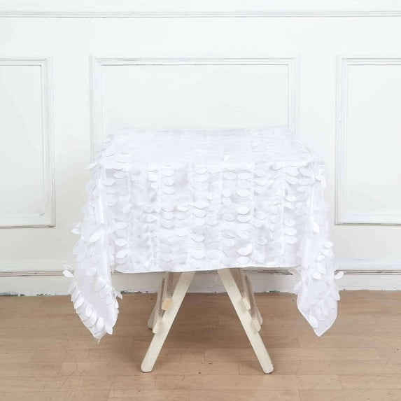 Efavormart 54" Square Leaf Petal Taffeta Tablecloth - Decorative 3D Leaf Ruffle Table Cover for Forest Party, Wedding, Event, Dessert Tables - White