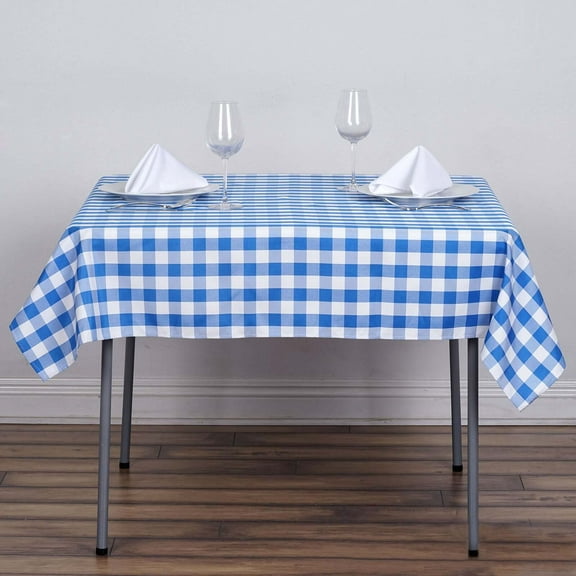 Efavormart 54" Square WHITE / BLUE Checkered Wholesale Gingham Polyester Linen Picnic Restaurant Dinner Tablecloth
