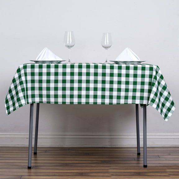 Efavormart 54" Square WHITE / GREEN Checkered Wholesale Gingham Polyester Linen Picnic Restaurant Dinner Tablecloth