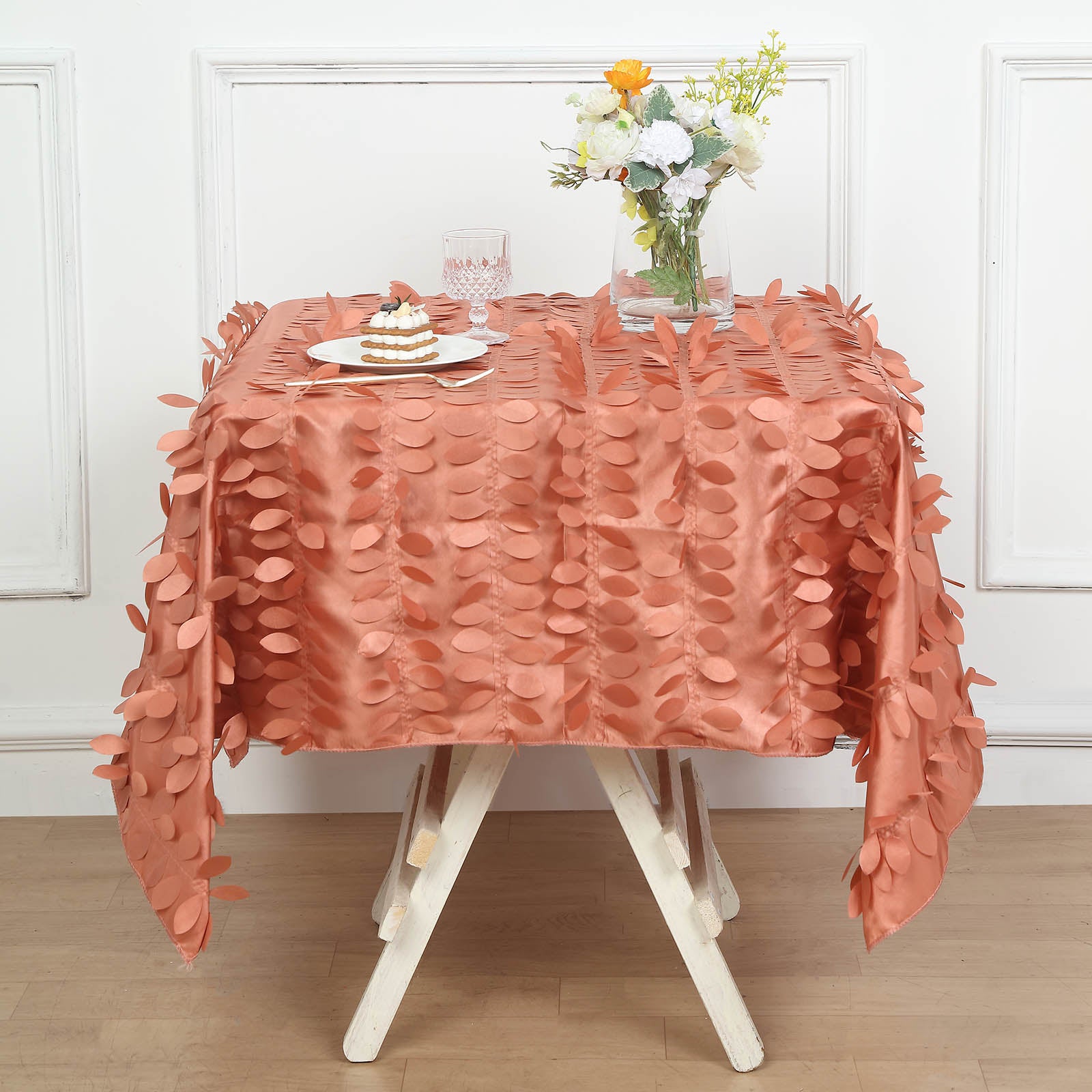 Efavormart 54" Terracotta 3D Leaf Petal Taffeta Fabric Square Tablecloth