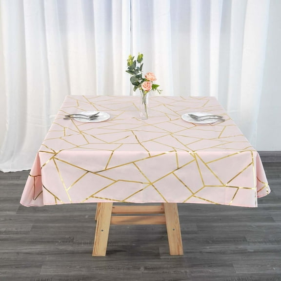 Efavormart 54"X54" Polyester Square Tablecloth With Gold Foil Geometric Pattern - Blush - Rose Gold - Perfect for Wedding, Home Décor, Events, Holiday Parties, Banquet, and Decoration