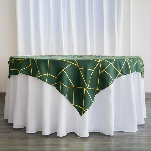 Efavormart 54"X54" Polyester Square Tablecloth With Gold Foil Geometric Pattern - Perfect for Wedding, Home Décor, Parties, Events, Holiday Parties, Banquet, and Decoration - Hunter Emerald Green