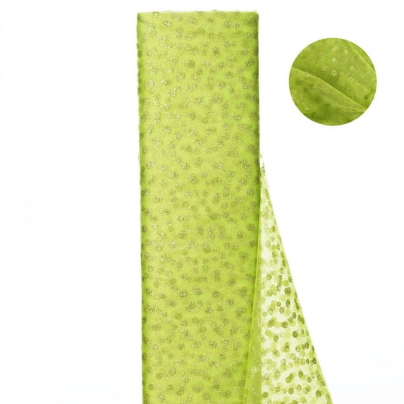 Efavormart 54 inch x 15 yards Glittered Polka Dot Tulle Fabric Bolt For Party Decorations Banquet Event DIY Crafts - Apple Green