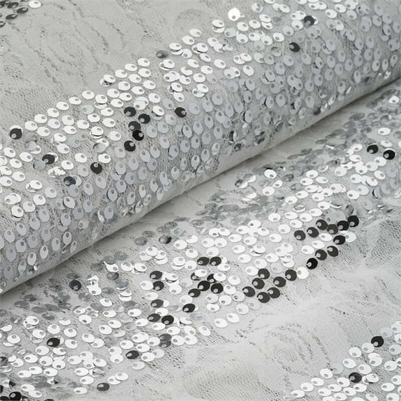 Efavormart 54" x 4 yards Stripes Sequined Lace Fabric Bolt - Silver and White