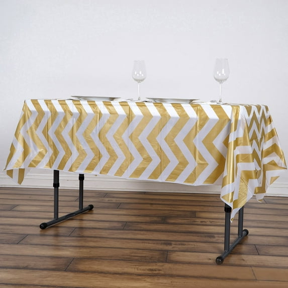 Efavormart 54" x 72" Gold 10 Mil Thick Chevron Waterproof Tablecloth PVC Rectangle Disposable Tablecloth