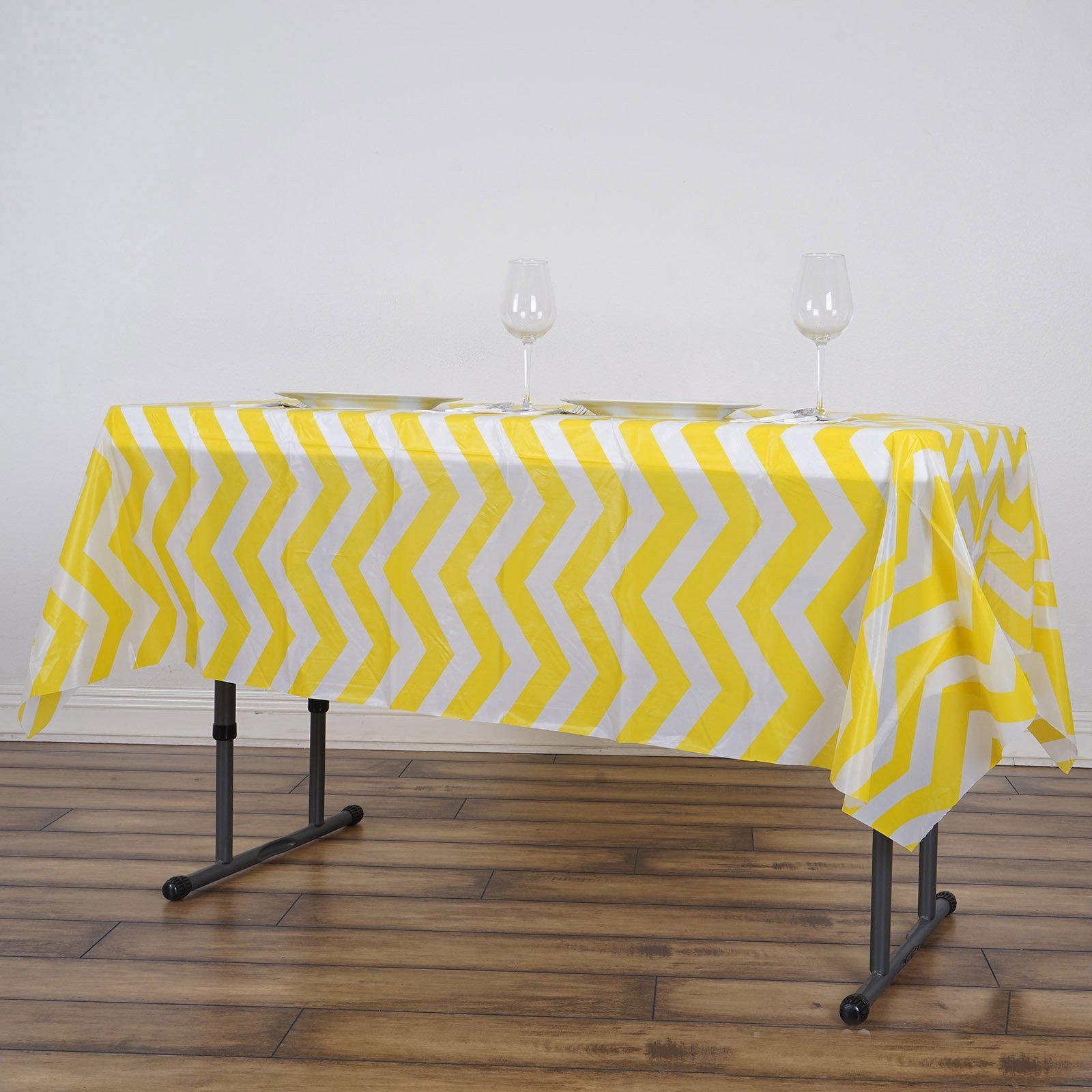 Efavormart 54" x 72" Yellow 10 Mil Thick Chevron Waterproof Tablecloth PVC Rectangle Disposable