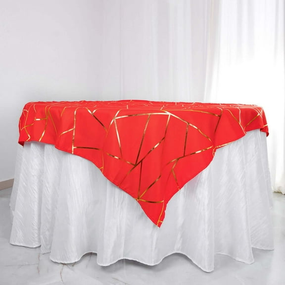 Efavormart 54"x54" Polyester Square Tablecloth With Gold Foil Geometric Pattern - Perfect for Wedding, Home Décor, Parties, Events, Holiday Parties, Banquet, and Decoration - Red