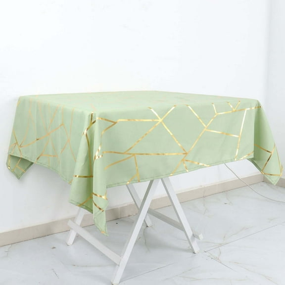 Efavormart 54"x54" Polyester Square Tablecloth With Gold Foil Geometric Pattern - Perfect for Wedding, Home Décor, Parties, Events, Holiday Parties, Banquet, and Decoration - Sage Green