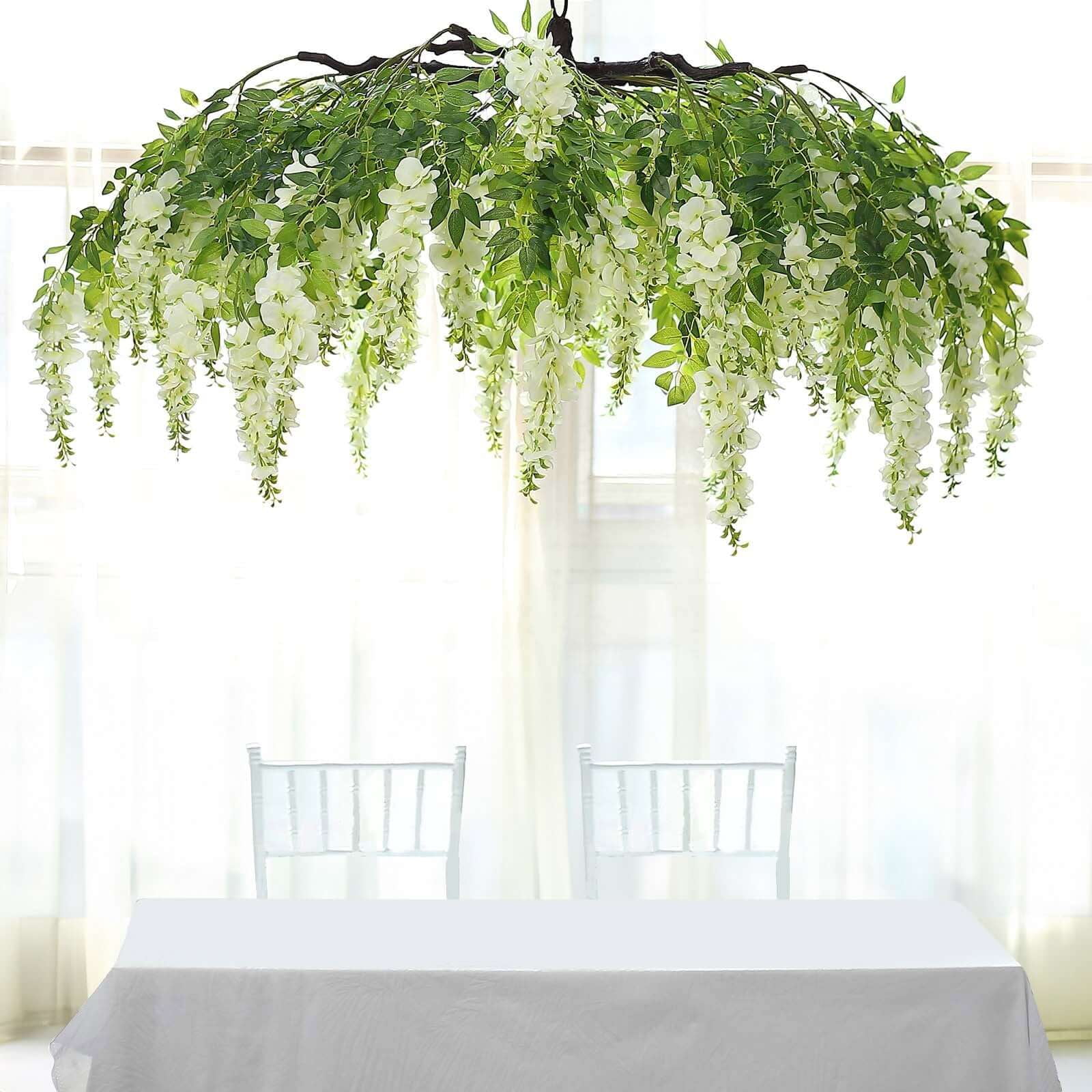 55" Cream Artificial Silk Wisteria Vine Hanging Chandelier