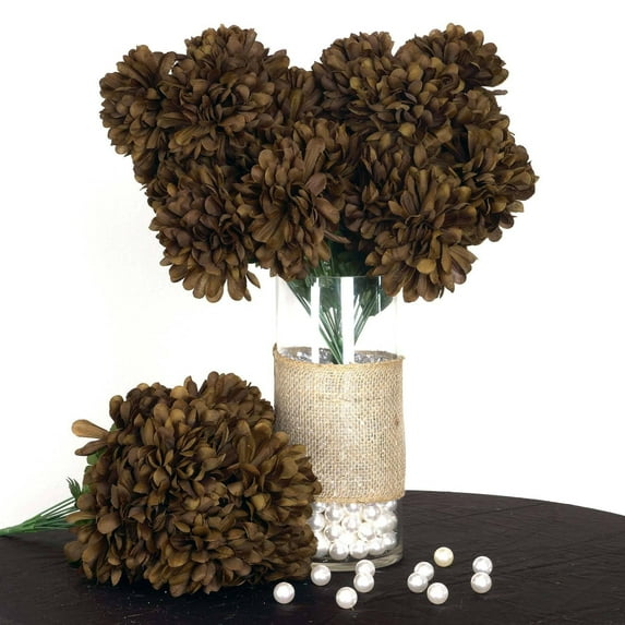 Efavormart 56 Large Chrysanthemum Mums Ballsfor DIY Wedding Bouquets Centerpiece Party Home Decoration - 4 bushes - Chocolate Brown