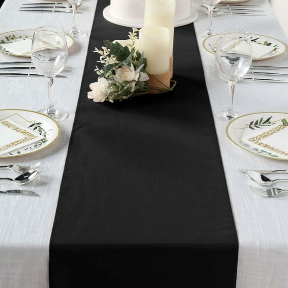 Efavormart Pack of 5 | BLACK Premium Polyester Table Top Runner For Weddings Birthday Party Banquets Decor Fit Rectangle and Round Table