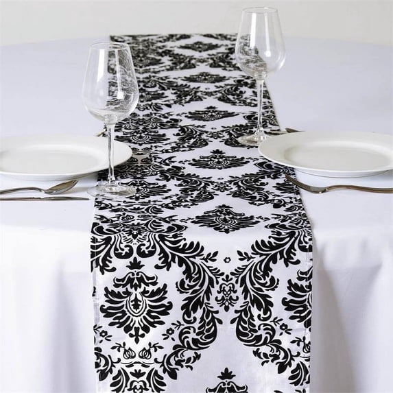Efavormart 5PCS of Black Damask Flocking Premium Table Top Runner For Weddings Party Banquet Decor Fit Rectangle and Round Table