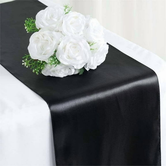 Efavormart Pack of 5 | Premium SATIN Table Top Runner For Weddings Birthday Party Fit Rectangle and Round Table 12" x 108"  Black