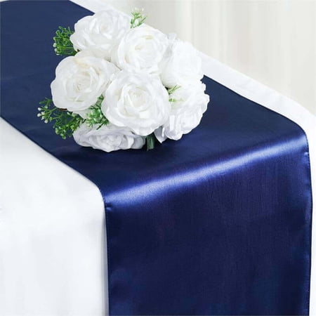 Efavormart 5PCS of Premium SATIN Table Top Runner For Weddings Birthday Party Fit Rectangle and Round Table 12" x 108" Navy Blue