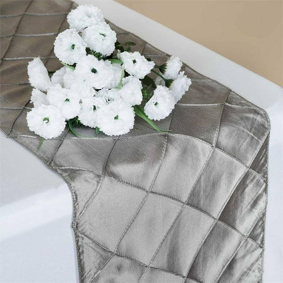 Efavormart 5PCS of Silver Premium Pintuck Table Top Runner For Weddings Birthday Party Banquets Decor Fit Rectangle and Round Table