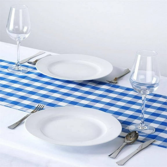Efavormart 5PCS of Wholesale Gingham Checkered Polyester Table Top Wedding Catering Party Runner - WHITE / BLUE - 14x108"